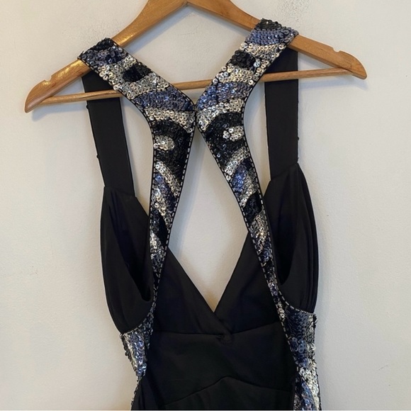 BETSY & ADAM black open back sequin maxi dress. - Picture 3 of 6